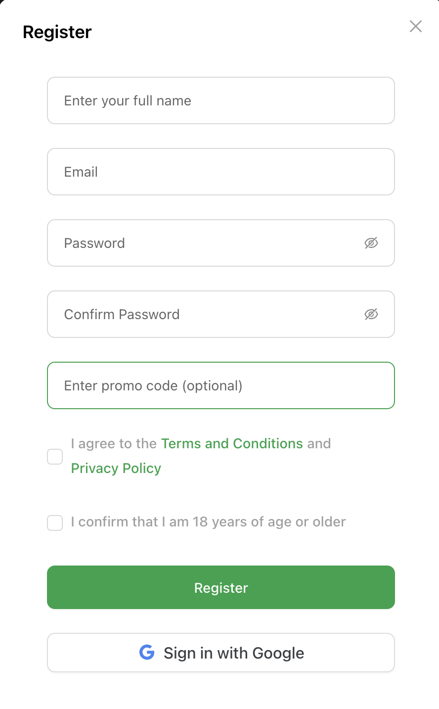 Registration at Go2Win Casino